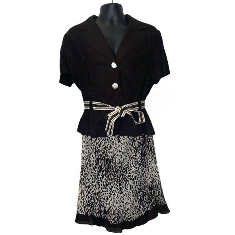 Studio I 2pc Jacket &  Skirt Set (Size:14W, Color:Brown/Black/White)